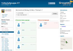 Groupidoo Teamverwaltung - Übersicht der Zusagen und Absagen